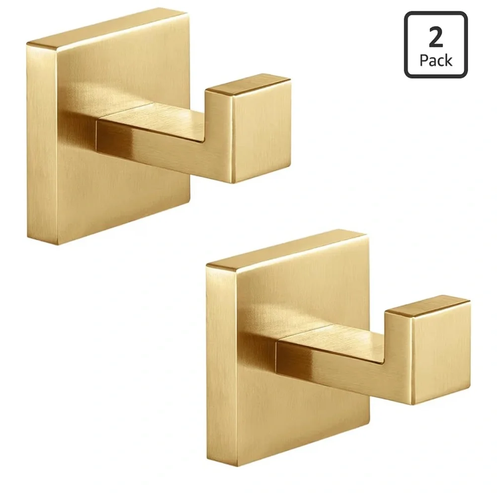 Heavy-Duty WALL/Towel Hooks Rust-Resistant Waterproof in Brushed Gold (2-pack)